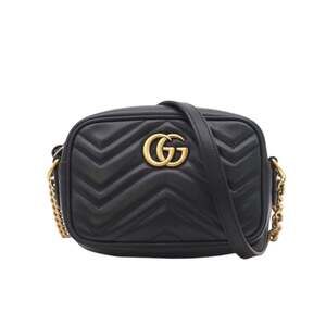 GUCCI GG Marmont Mini Camera Bag 448065 Black Leather Shoulder for Women